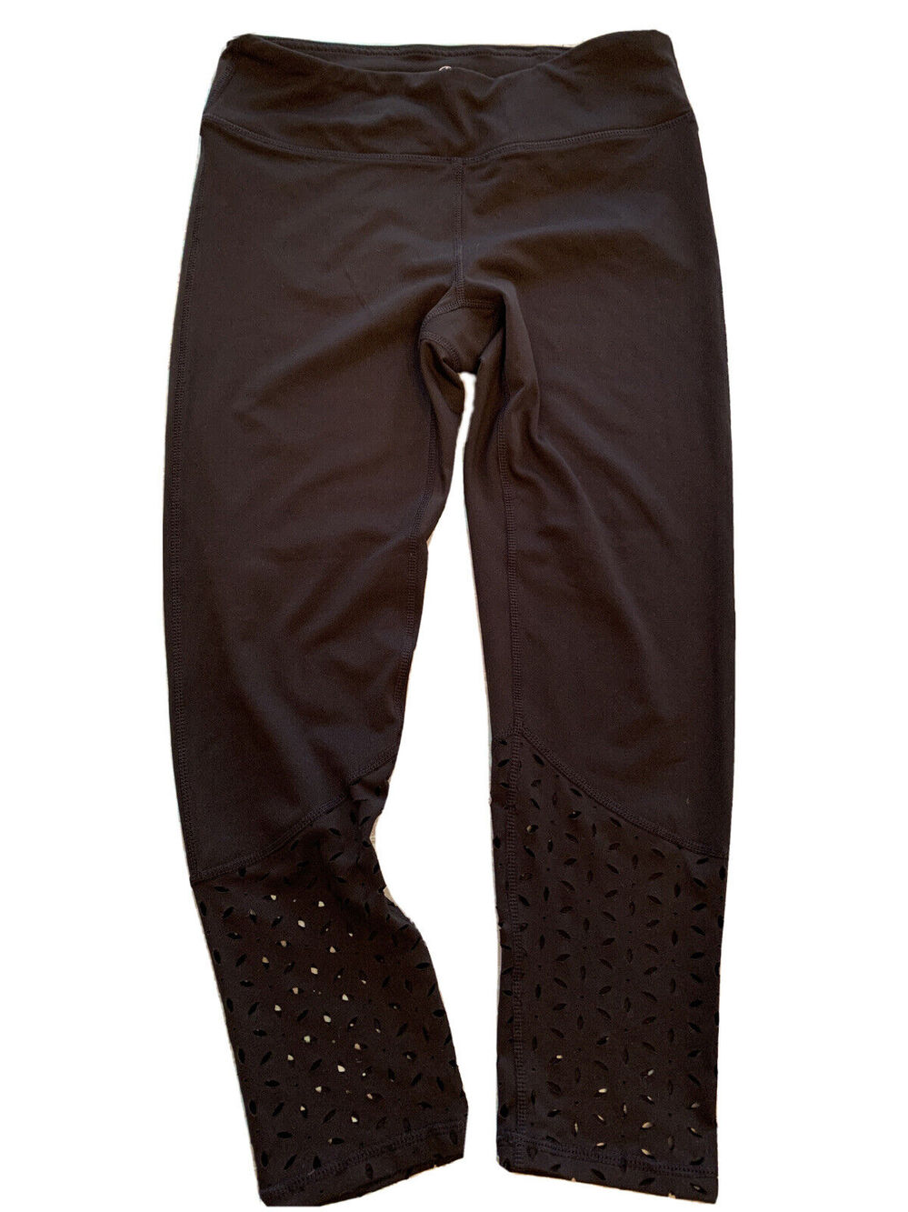 Small Gaiam Women's Black Crop Leggings Lasercut Calf Design Womens Activewear